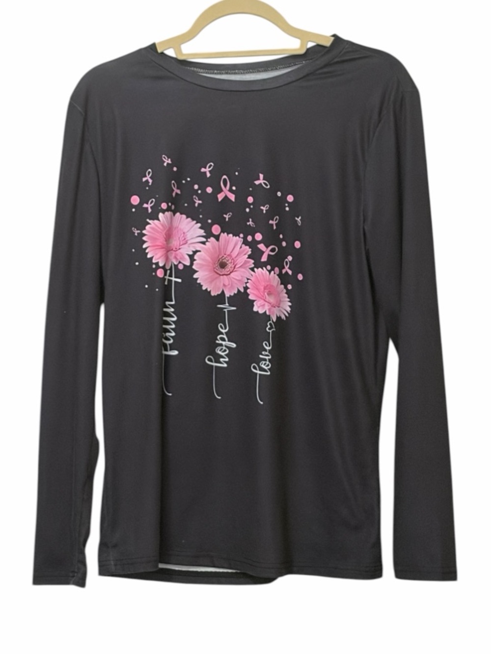Breast Cancer Awareness Faith Hope Love Graphic Tee Charcoal Purple Plum